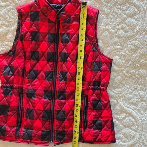 Relativity Women's Lightweight Quilted Vest Size XL Red Black Plaid Zip Front - Picture 10 of 10